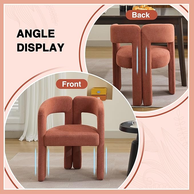 Modern Barrel Dining Chairs, Upholstered Linen Dining Room Chair with Wooden Legs, Accent Chairs for Kitchen/Dining Room/Living Room,Orange