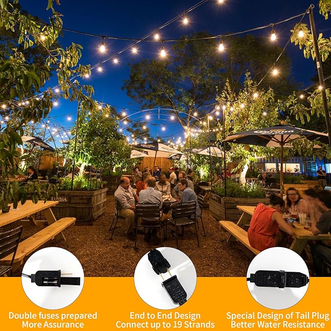 40FT LED Outdoor String Lights Waterproof, 2700K ST38 LED Globe Outdoor Lights for Patio with 27 Edison Vintage Shatterproof Bulbs, Connectable Backyard Lights for Garden, Bistro, Porch, Cafe