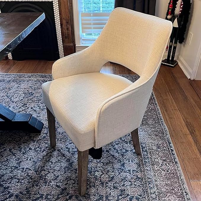 Linen Dining Chairs Set of 6, Upholstered Farmhouse Kitchen Chair Accent Chairs Side Chair with Wood Legs for Living Room/Dining Room/Bedroom/Restaurant, Upgraded Size, Cream