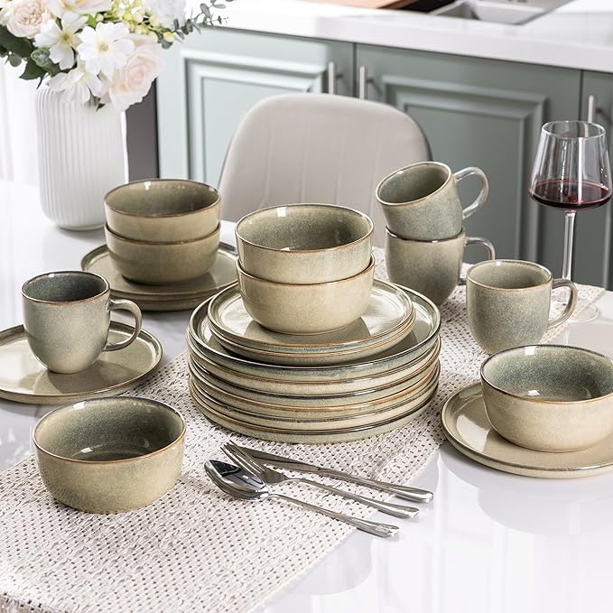 AmorArc Stoneware Dinnerware Sets,Round Reactive Glaze Ceramic Plates and Bowls Sets,Highly Scratch Resistant | Dishwasher & Microwave Safe,Service for 8 Dishes Set (24pc)