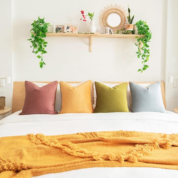 MONDAY MOOSE Decorative Throw Pillow Covers Cushion Cases, Set of 4 Soft Velvet Modern Double-Sided Designs, Mix and Match for Home Decor, Pillow Inserts Not Included (18x18 inch, Purple/Green)