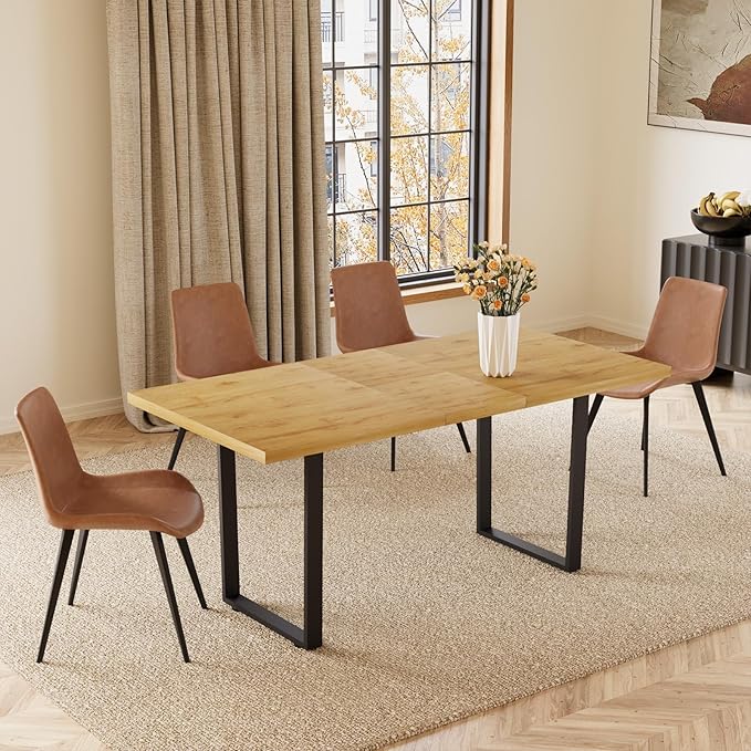 ZckyCine Modern Dining Table Set for 4-6 People Kitchen Dining Room Table Set Extendable Wood Dining Table and 4 Upholstered Chairs, Home Kitchen Furniture