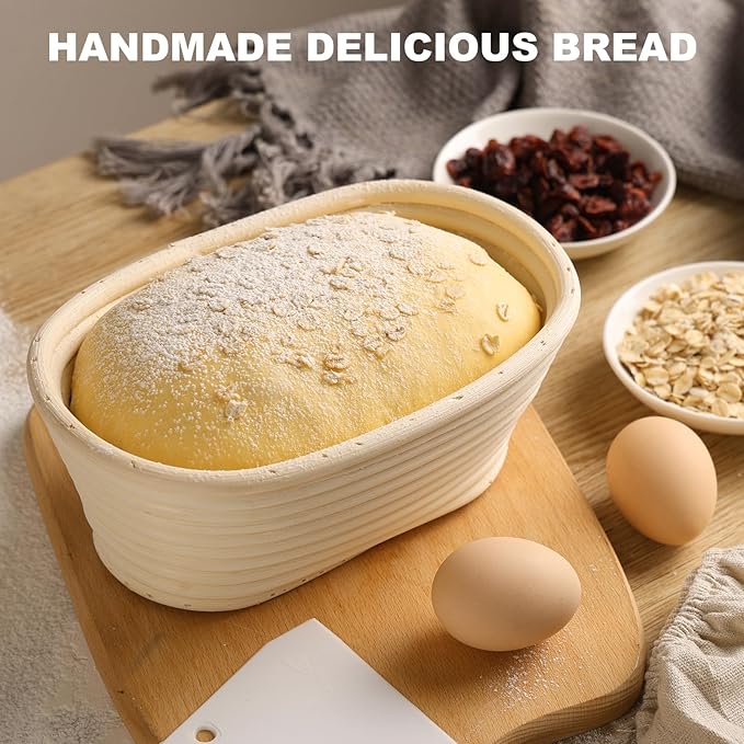 Banneton Bread Proofing Basket - Banneton Basket Set of 4 Pack 8 inch Oval Sourdough Proofing Basket with Liner - Handmade Rattan Proofing Rising Bowl for Artisan Bread Making Baking Supplies