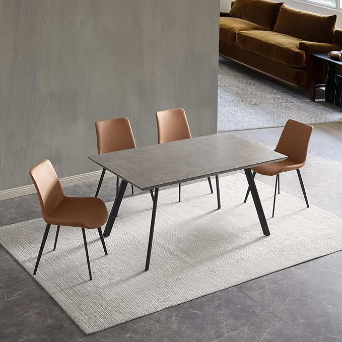 ZckyCine Modern 5 Piece Kitchen Table Set, Solid Metal Legs Rectangular Wooden Dining Table with 4 upholstered Leather Chairs, Easy to Assemble