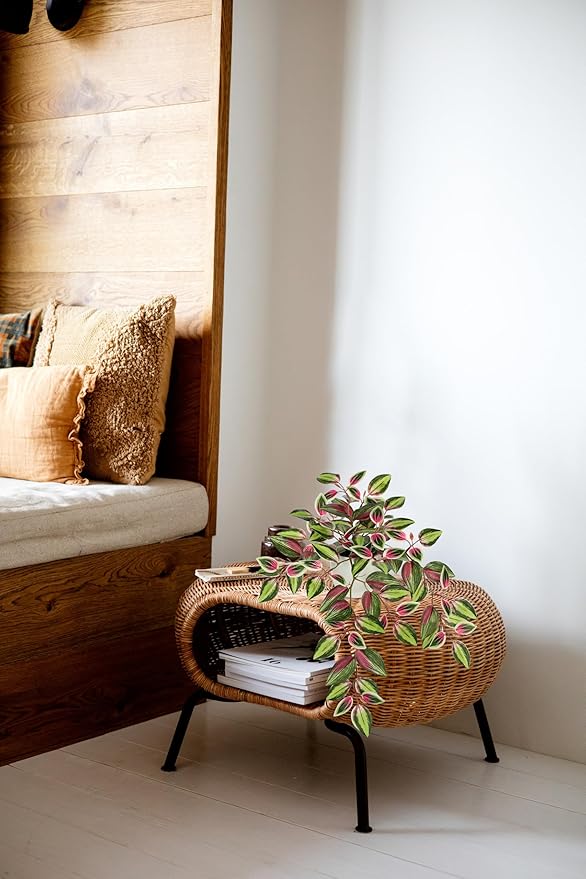 Briful Small Faux Plants Indoor Artificial Potted Silk Plants Fake Watermelon Peperomia Trailing Vine Plant for Home Office Bathroom Table Shelf Mantle Modern Decoration(Red Green- 1 Pack)