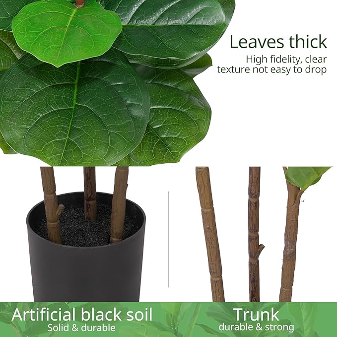 Artificial Fiddle Leaf Fig Tree 5FT Faux Fiddle Leaves Fig Tree Artificial Plants in Pot for Indoor Outdoor Fake Tree Plants