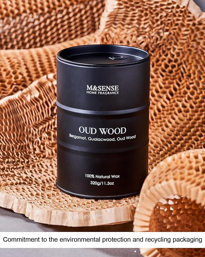 M&SENSE Oud Wood Scented Candles Natural Soy Wax, 11.3oz Long Lasting Up to 70 Hours Burning Time, Unique Candle Gifts for Men Women