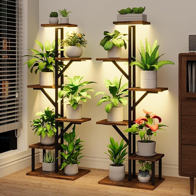 Plant Stand Indoor with Grow Lights - 2 Pack Indoor Plant Shelf, 6 Tiered Indoor Corner Plant Stand Shelves, 40.4" Plant Rack Display for Indoor Plants Multiple, Flower Holder for Living Room Patio Balcony Décor