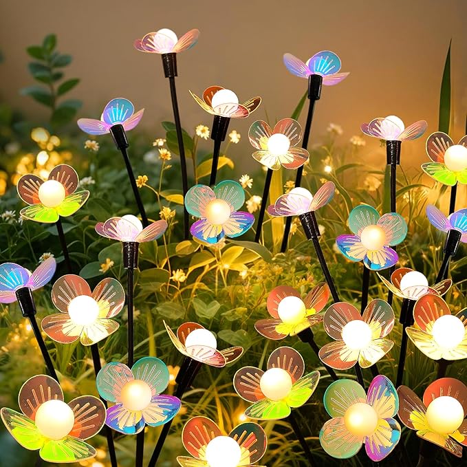 Solar Garden Lights, 2 Pack 12 LED Solar Swaying Flower Light, Waterproof Firefly Lights Outdoor Fairy Light for Garden Patio Yard Pathway Flower Bed Decoration