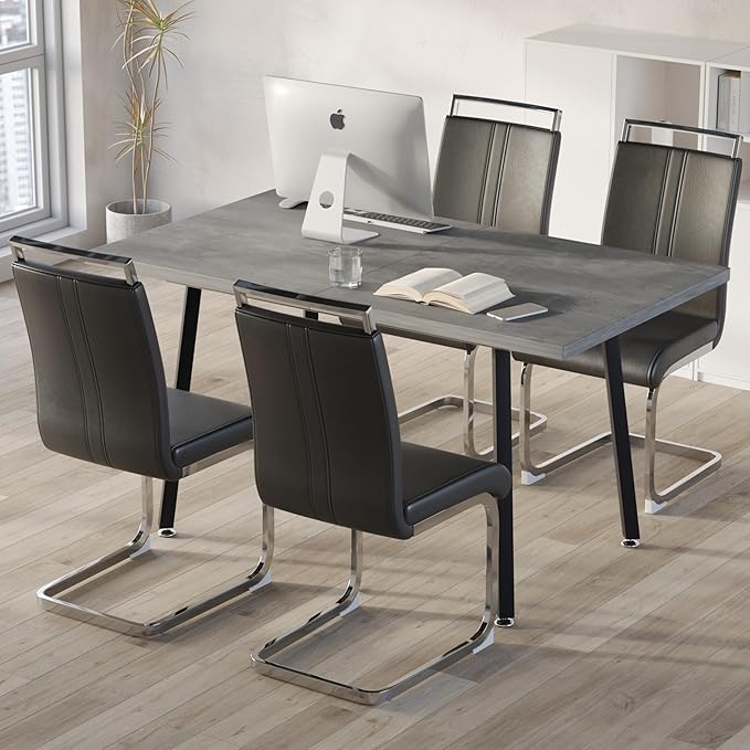 5 Piece Dining Table Set for 4-6,55-71" Extendable Dining Table Set with 4 Upholstered Chairs,Rectangle Kitchen Table Set for Small Space,Dining Room and Office,Grey