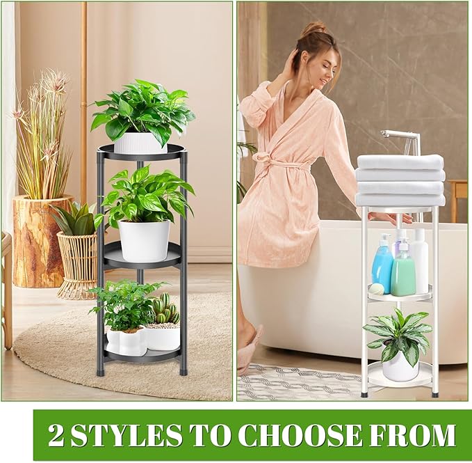 3 Tier Metal Plant Stand Indoor, Corner Tiered Round Plant Stand for Indoor Multiple Plants, Flower Pot Stands Outdoor Holders Plant Shelf Display Rack for Balcony Living Room(Cream White)