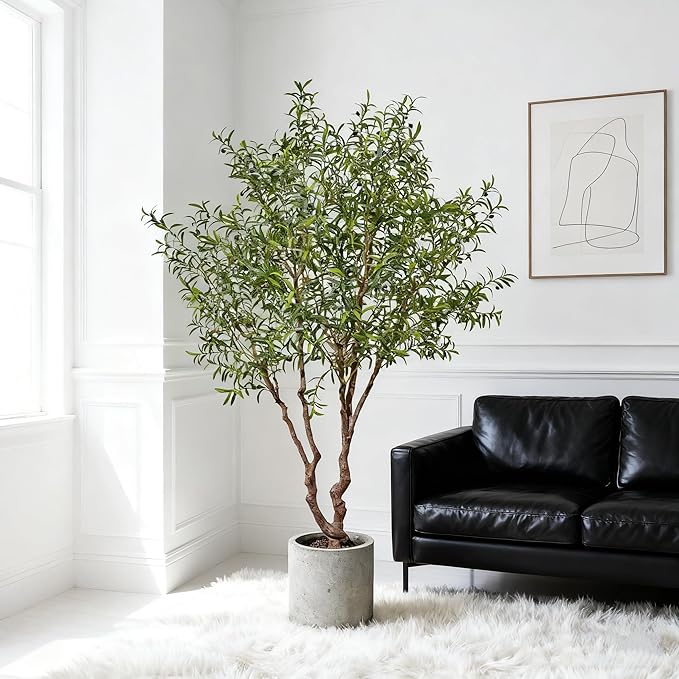Fake Tree Faux Olive Tree Artificial Olive Trees 8 Feet Plus Branch Realistic Potted Silk Indoor Large Fruit for Home Offices, Living Rooms, Bedrooms, Stairs and Foyer Decor