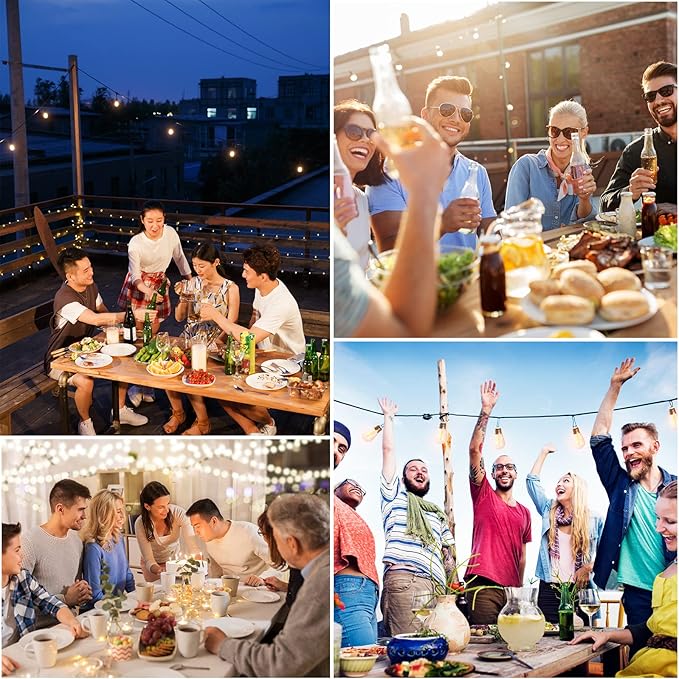 50FT Solar String Lights Outdoor with Remote, 15 Shatterproof Edison LED Bulbs, Dimmable Waterproof Color Changing Patio Lights for Garden, Backyard, Camping