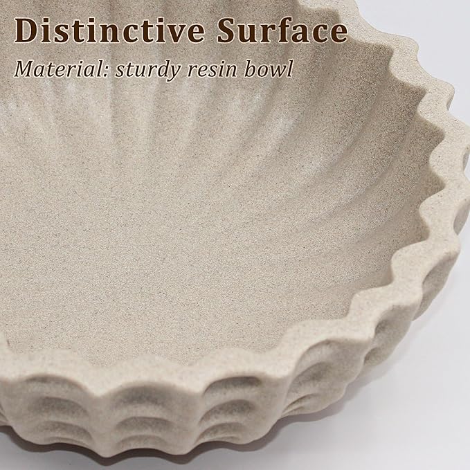 Modern Decorative Bowl, Sculptural Resin Display Bowl for Home Decor, Large Centerpiece for Kitchen Counter or Entry Table, Key Bowl or Fruit Bowl, Beige