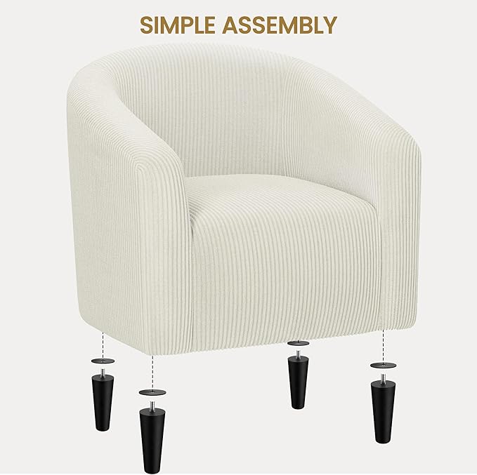 Yaheetech Accent Barrel Chair, Corduroy Fabric Club Chair, Furry Sherpa Elegant Armchair with Cozy Soft Padded, Suitable for Living Room Bedroom Reception Room Office, Beige