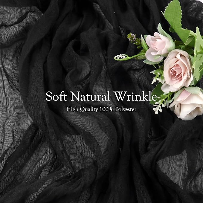 8 Pack 10Ft Black Cheesecloth Table Runner 35x120 Inches Boho Gauze Rustic Cheese Cloth Table Runners, Lightweight Sheer Soft Table Runner for Wedding Bridal Shower Holiday Party Table Decor