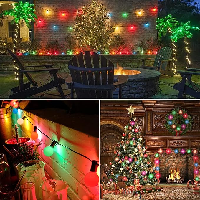 SUNSGNE 25Ft Outdoor Multicolor Christmas Lights, G40 Globe Patio String Lights with 27 Ceramic Colorful Bulbs(2 Spare), Outside Christmas Lights for Holiday Party Backyard Christmas Decoration