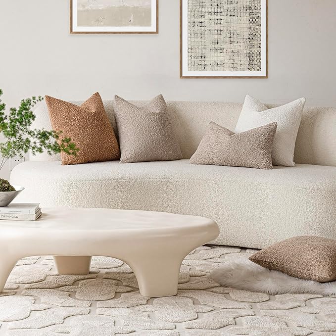 Foindtower Set of 2, Decorative Textured Boucle Throw Pillow Covers Accent Solid Pillow Cases Neutral Soft Cozy Couch Cushion Case for Chair Sofa Bedroom Living Room Home Decor 26 x 26 Inch,Oatmeal