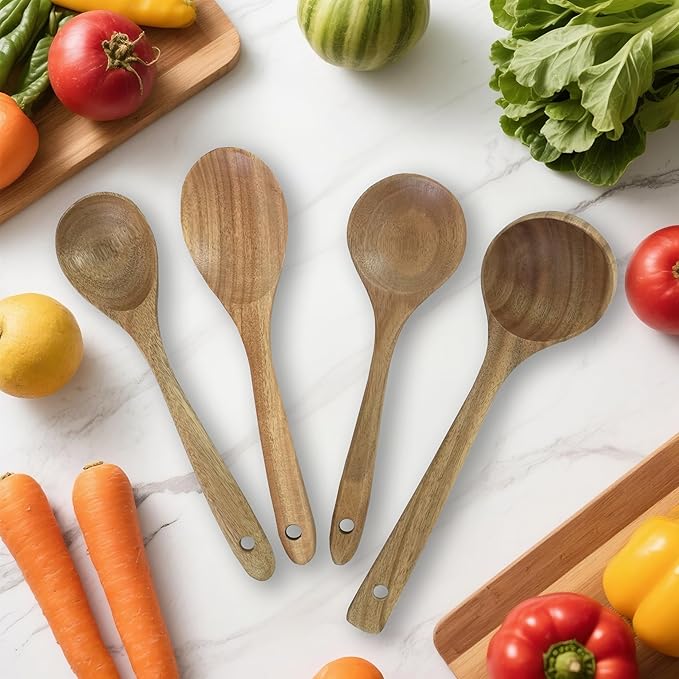 Wooden Utensils, 11 PCS Natural Acacia Wooden Spoons & Kitchen Utensils Set, Non-Stick Spatula Ladle Serving Spoon for Baking Stirring Cooking