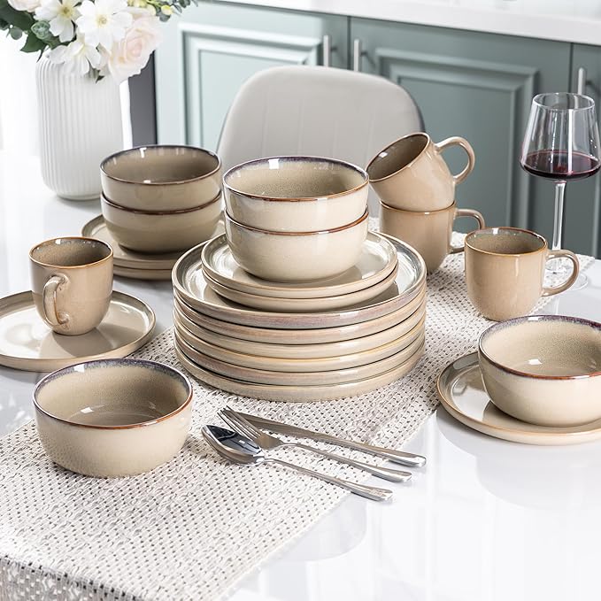 AmorArc Stoneware Dinnerware Sets,Round Reactive Ceramic Plates and Bowls Set,Highly Scratch Resistant | Dishwasher & Microwave Safe Dishes,Dishware Service for 8 (24pc)