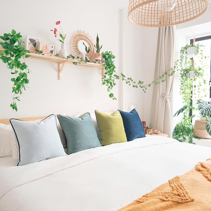 MONDAY MOOSE Decorative Throw Pillow Covers Cushion Cases, Set of 4 Soft Velvet Modern Double-Sided Designs, Mix and Match for Home Decor, Pillow Inserts Not Included (24x24 inch, Green/Blue)