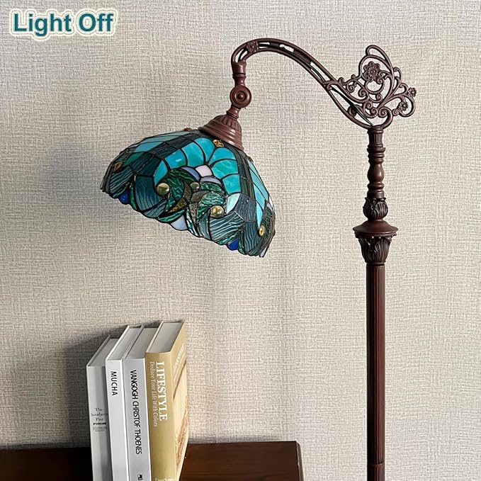 Tiffany Reading Floor Lamp,Stained Glass Gooseneck Floor Light for Reading,Antique Style Tall Standing Lamp for Living Room Bedroom and Office