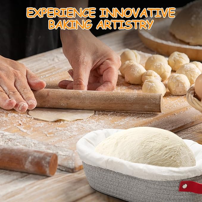 Banneton Bread Proofing Basket -Cotton Oval & Round Banneton Basket Set Sourdough Proofing Baskets Round Proofing Bowls Handmade Rattan Baskets and Liners