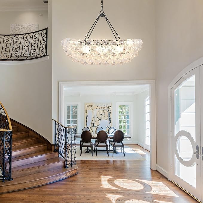 Dining Room Chandelier Bubble Cluster Chandelier Modern 12 Lights Luxury Large Globe Pendant Light for Living Room, Farmhouse, Stairs, Foyer, Dia 45 Inch