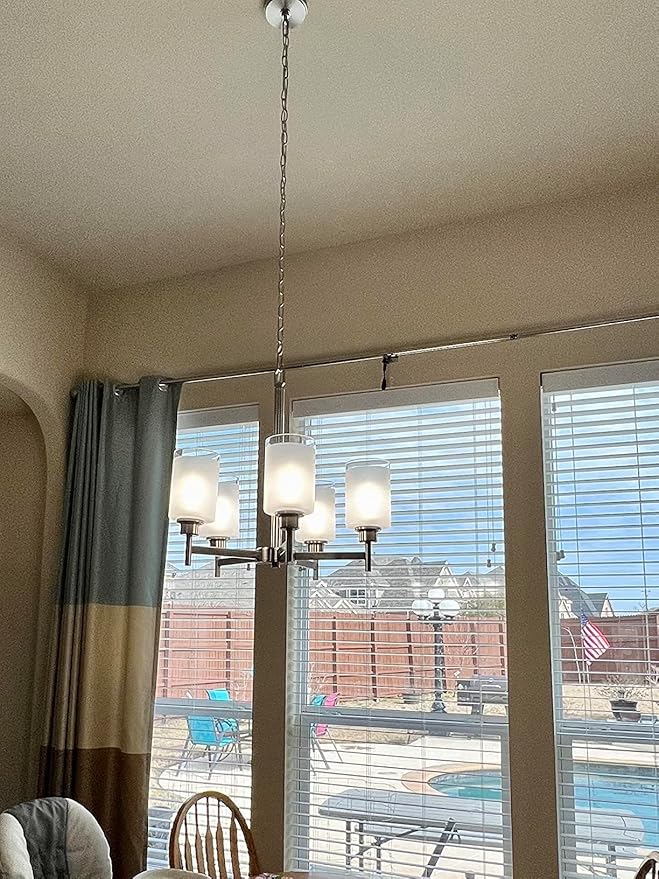 Doraimi Lighting 5 Light Chandelier Brushed Nickel Finish,Classic Style Ceiling Pendant Light Clear Frosted Glass Shade Fixture for Meeting Room Dining Room Over Table Living Room