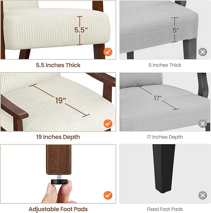 Yaheetech Corduroy Accent Chair, Mid-Century Modern Armchair with Solid Wood Legs, Reading Leisure Chair with High Back for Living Room Bedroom Waiting Room, Set of 2, Beige