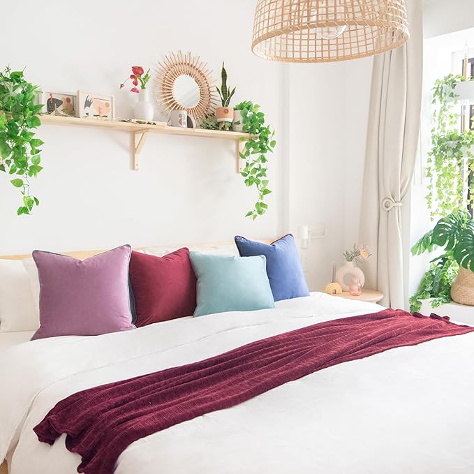 MONDAY MOOSE Decorative Throw Pillow Covers Cushion Cases, Set of 4 Soft Velvet Modern Double-Sided Designs, Mix and Match for Home Decor, Pillow Inserts Not Included (20x20 inch, Purple/Blue)