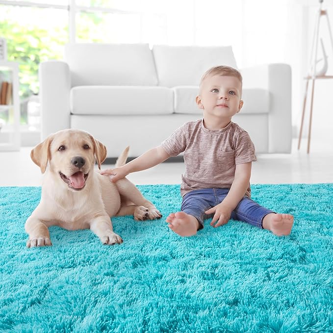5x7 Area Rugs for Living Room, Fluffy Shaggy Rug Soft Carpets, Rugs for Bedroom Nursery Kids Room Dorm Home Decor Aesthetic, Teal Blue