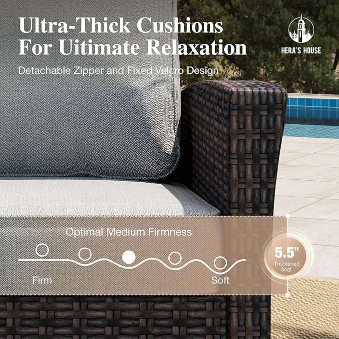 HERA'S HOUSE Gray Patio Furniture Set, Outdoor Sectional Seating Furniture, 35" High Back Swivel Wicker Chairs with 5.5" Thick Cushions, 6-Piece Patio Conversation Sofa Sets for Deck Lawn Backyard