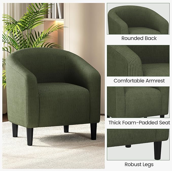 Yaheetech Barrel Chairs, Furry Accent Chairs, Sherpa Chairs with Soft Padded Armrest, Fuzzy Club Chairs for Living Room Bedroom Waiting Room Office, Accent Chairs Set of 2, Dark Green