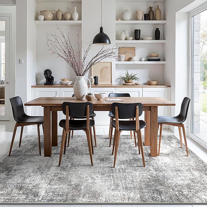 GENIMO Washable Area Rugs for Living Room, 10x14 Modern Non Slip Rugs, Low Pile Lightweight Soft Print Rug for Bedroom, Dining Room, Home Office, Grey