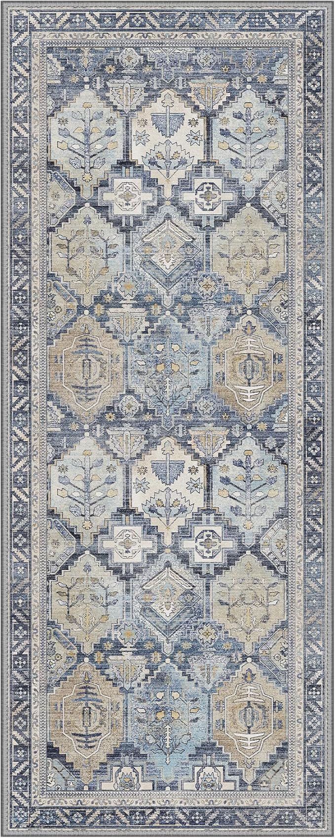 GENIMO 2x5 Runner Rugs for Hallway, Machine Washable Non Slip Vintage Rugs, Low Pile Lightweight Soft Print Rug for enrtyway, Corridor, Home Office, Kitchen, Brown Blue