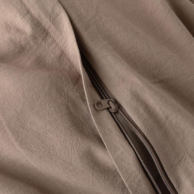 JIYUAN 100% Washed Cotton Duvet Cover Set 3 Pieces Cal King, 1 Duvet Cover 104x98 Inches(Comforter Not Included) and 2 Pillowcases,Linen Feel Bedding Set Comfy and Breathable,Light Brown