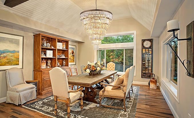 TOCHIC Large Crystal Chandelier for High Ceiling, 40 inch 7-Tier Modern Bronze Crystal Chandeliers Lighting Fixture, Round Light for Entryway Staircase Foyer Living Dining Room