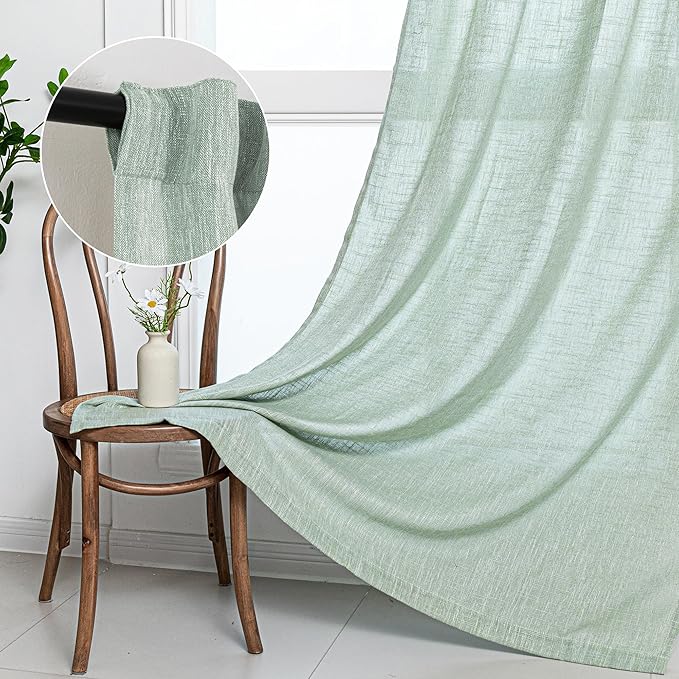 MYSKY HOME 95 Inch Curtains Farmhouse Light Filtering Privacy Curtain Drapes for Patio Door Living Room, Linen Look Texture Fabric Bohemian Draperies Soft Touch Back Tab, 50x95, Aqua, 2 Panels