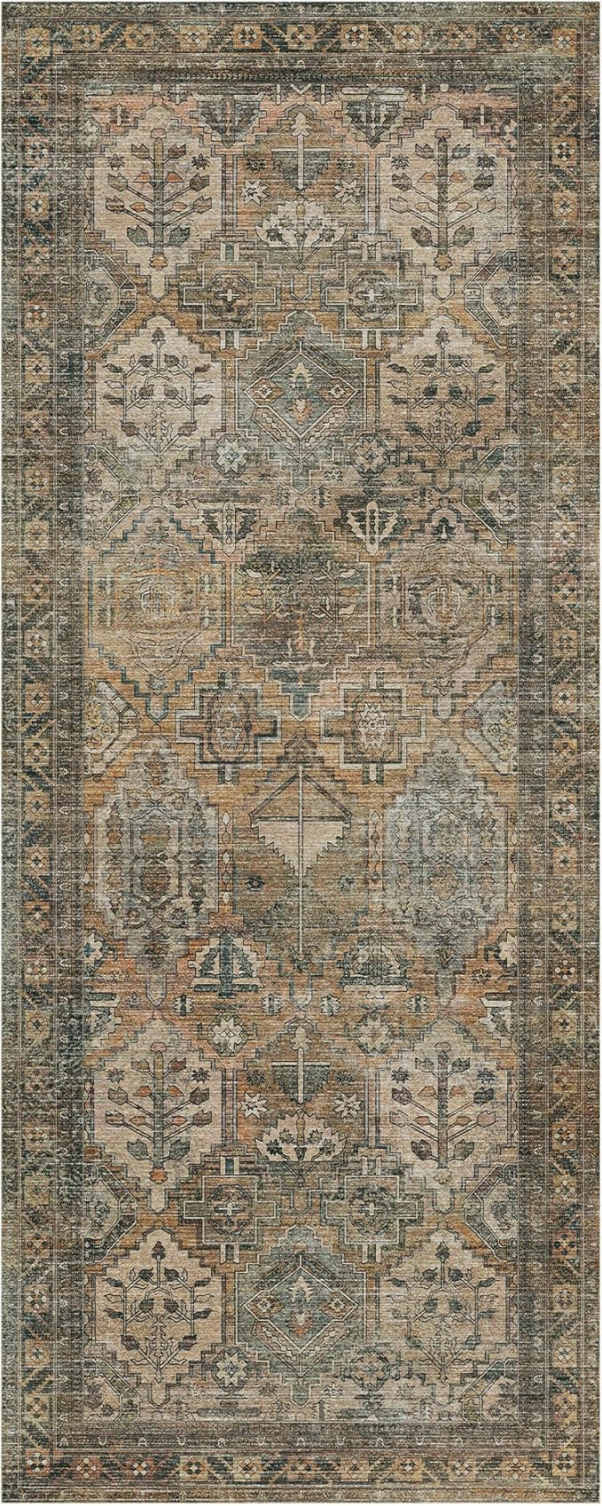 GENIMO 2x12 Runner Rugs for Hallway, Machine Washable Non Slip Vintage Rugs, Low Pile Lightweight Soft Print Rug for enrtyway, Corridor, Home Office, Kitchen, Warm Taupe