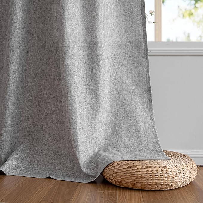 MYSKY HOME Grey Curtains for Bedroom 63 Inch Length Semi Sheer Kitchen Window Curtain Panels Linen Look Texture Light Filtering Privacy Drapes, Farmhouse Home Decor, 50" x 63", Dove Grey, 2 Pieces