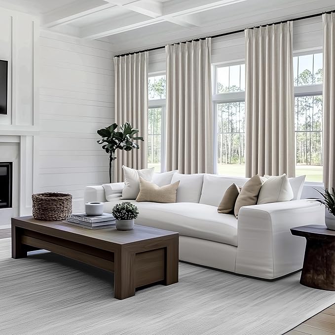 Natural Melange Pleat Room Darkening Curtains 84 Inch Length 2 Panels Set for Living Room, Linen Look Memory Trained Pinch Pleated Bedroom Drapes Thermal 84 Inch Blackout Curtain 40"Wx84"Lx2Panels