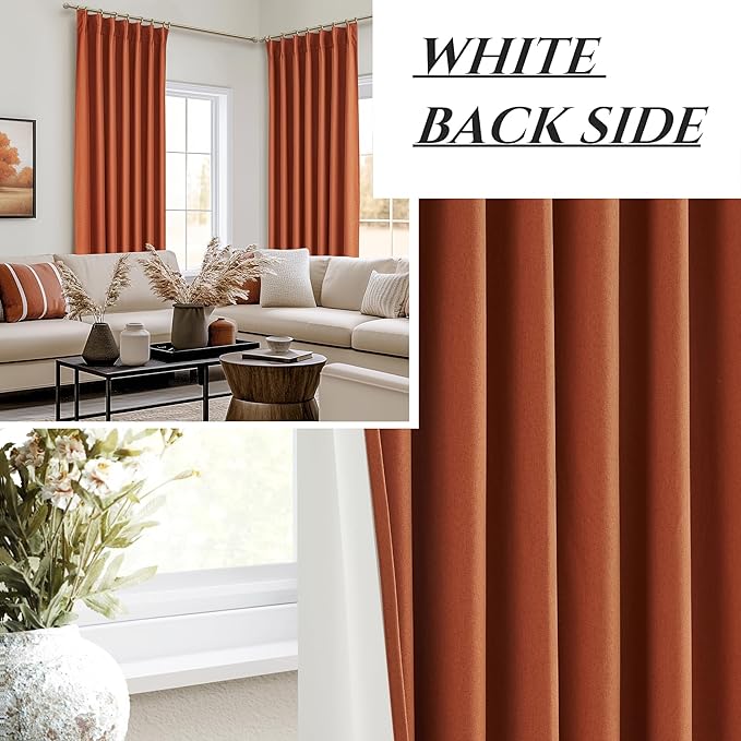 Fall Burnt Orange Curtains Pinch Pleated Blackout 84 Inches Long 2 Panels Set,Terracotta Autumn Color Decor Retro for Living Room Antique Copper Rust Boho 70s Window Linen Drapes (W40 xL84)