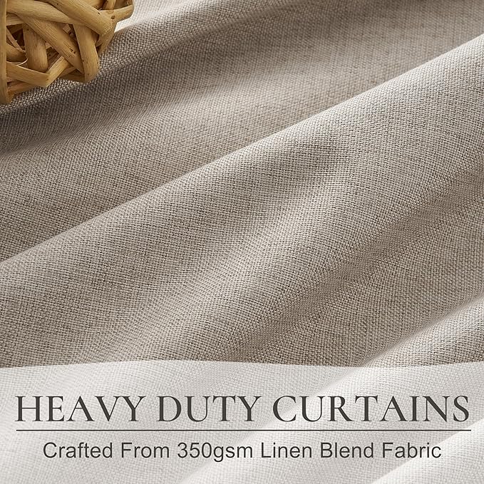 Grey Beige Linen Pinch Pleated Viral Thick Curtains Blackout & Drapes 84 Inch Length 2 Panels Set for Living Room, Black Out Windows Bug with Memory Trained Back Tab for Traverse Rods (40"Wx84"Lx2)