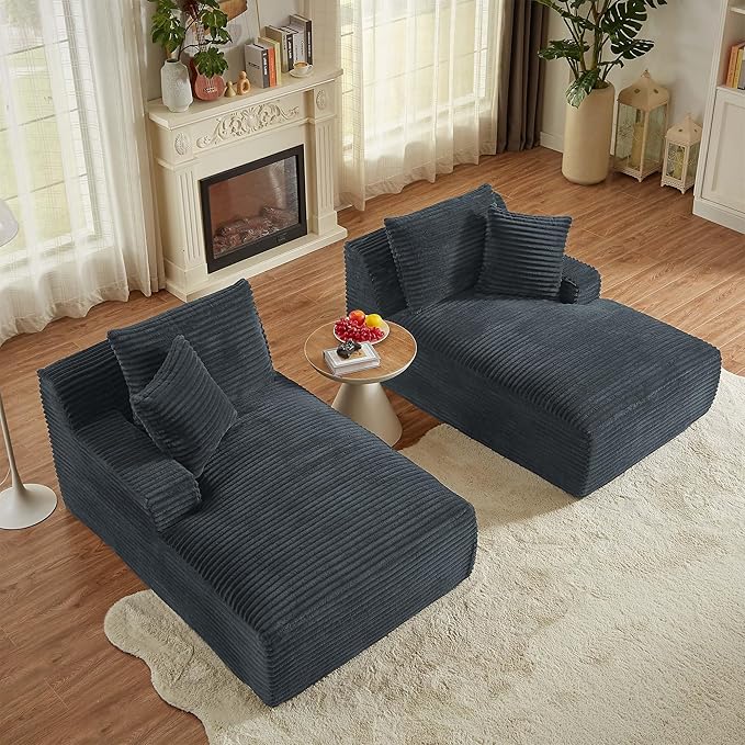 GNIXUU 78.8" Oversized Double Boneless Chaise Lounges Sofa, Plush Corduroy Sectional Cloud Couch Upholstered Memory Foam Loveseat Sleeper Chair Bed with Soft Pillows for Living Room Bedroom(Drak Gray)