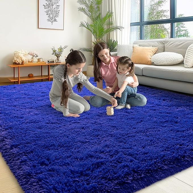 6x9 Area Rugs for Living Room, Blue Fluffy Shaggy Rug Soft Carpets, Rugs for Bedroom Nursery Kids Room Dorm Home Decor Aesthetic, Navy Blue