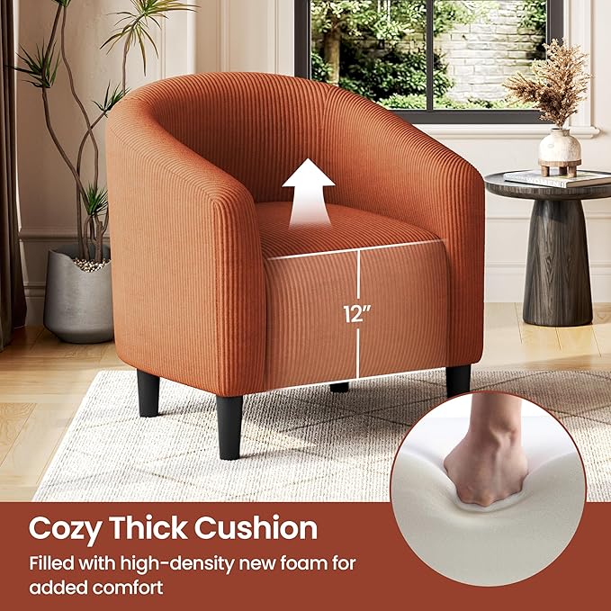 Yaheetech Accent Barrel Chair, Corduroy Fabric Club Chair, Furry Sherpa Elegant Armchair with Cozy Soft Padded, Suitable for Living Room Bedroom Reception Room Office, Set of 2, Brick Red