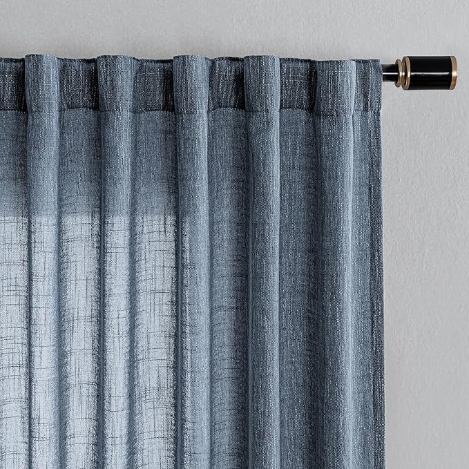 MYSKY HOME Floor Length Bedroom Curtains 90 Inch Long Panels, Boho Curtains Farmhouse for Living Room Sliding Glass Door, Linen Look Texture Light Filtering Rod Pocket, 100" x 90", Dusty Blue, Pack-1