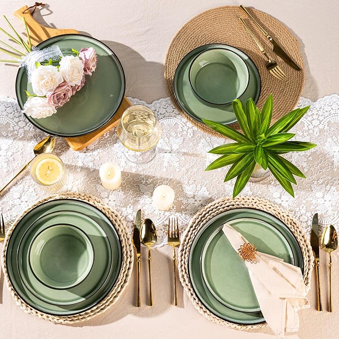 AmorArc Stoneware Dinnerware Sets,Round Reactive Glaze Plates and Bowls Set,Highly Chip and Crack Resistant | Dishwasher & Microwave Safe Dishes Set,Service for 4 (12pc)