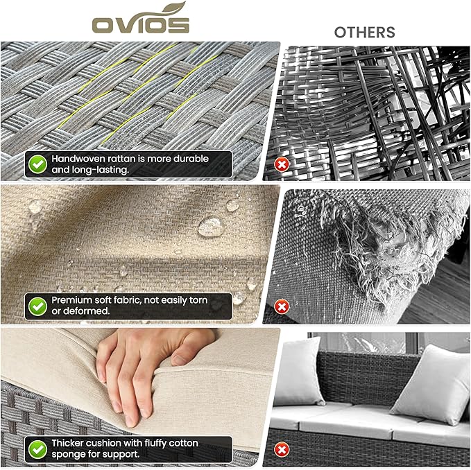 ovios 15 Pieces Patio Furniture Set, Outdoor Wicker Sectional Sofa with Swivel Chairs Coffee Table, Modern Modular Deep Seat Rattan Couch Conversation Sets, Beige